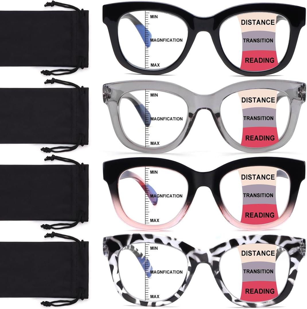 Progressive Multifocus Reading Glasses for Women Men Blue Light Blocking Computer No Line Multifocal Readers