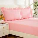 KKJIAF Full Fitted Bed Sheets with 2 Ruffle Pillowcases, Brushed Microfiber Fitted Sheet with 16 Inches Deep Pocket, Comfy Breathable Bed Sheets, Light Pink (No Flat Sheet)