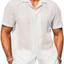 Runcati Mens Button Down Shirts Cuban Collar Casual Short Sleeve Shirt Summer Beach Hollow Out Tops Size XL