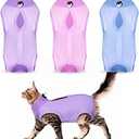 Nuanchu 3 Pieces Cat Recovery Suit Kitten Recovery Suit E-Collar Alternative for Cats and Dogs Abdominal Skin Anti Licking Pajama Clothes Sets(Small,Solid Style,Purple Pink Blue), S