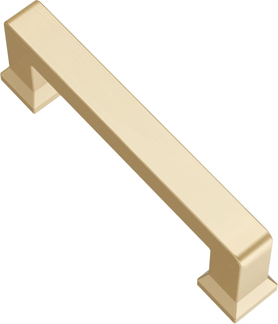 Alzassbg 10 Pack Brushed Gold Cabinet Pulls, 3-1/4 Inch(82.5mm) Hole Centers Modern Cabinet Handles Kitchen Pulls for Cabinets and Drawer AL3043BG
