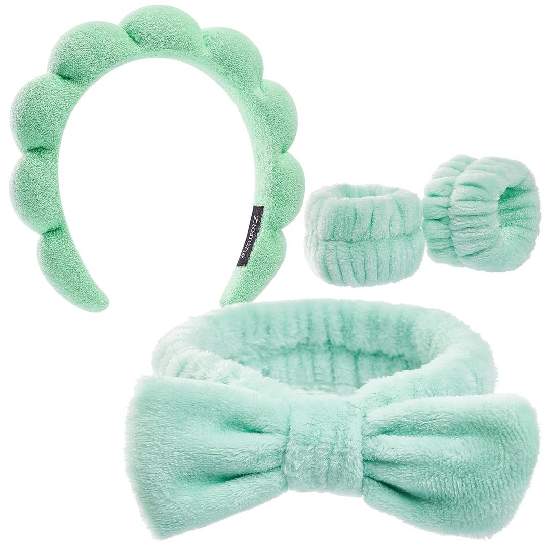Headbands for Women - Spa Headband and Wristband Set - Headband for Washing Face,Facial Mask,Makeup and Skin Care,Gifts for Women and Teen Girl Gifts Trendy Stuff (light green)