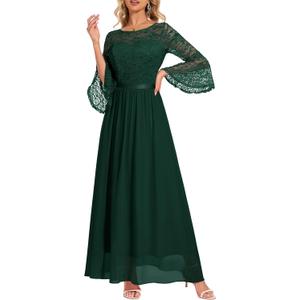 Wedtrend Women's Formal Dresses 2025 Wedding Guest Dress Bell Sleeve Bridesmaid Dresses Maxi Evening Dress (Dark Green), Small