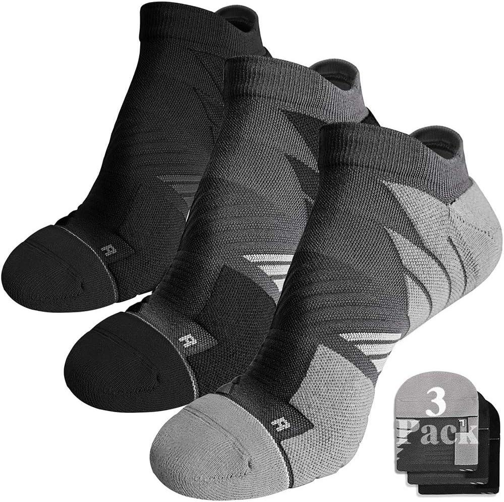 Hylaea No Show Running Athletic Anti-Blister Wicking Coolmax Socks, Seamless Anti-odor (Medium, 3 Pairs Black/Dark Grey/Grey)