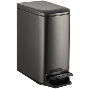 TIPGO Slim Bathroom Trash Can with Lid Soft Close, 6 Liter / 1.6 Gallon Stainless Steel Garbage Can with Removable Inner Bucket, Step Pedal, Small Trash Cans for Bedroom, Office, Kitchen (Black Gold)