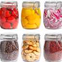 ComSaf 25oz Airtight Glass Canisters with Lids Set of 6, Round Food Storage Jar Container with Clamp Lids for Kitchen Canning Cereal Coffee Pasta Sugar Beans Spice, Clear Mason Jars with 12 Labels