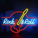 LooKLight Guitar Rock and Roll Neon Sign,Neon Light Sign,Led Neon Light for Wall Decor,Guitar Shape Light Up Sign,USB Neon for Bar Live Music Vocal Recital Concert Man Cave