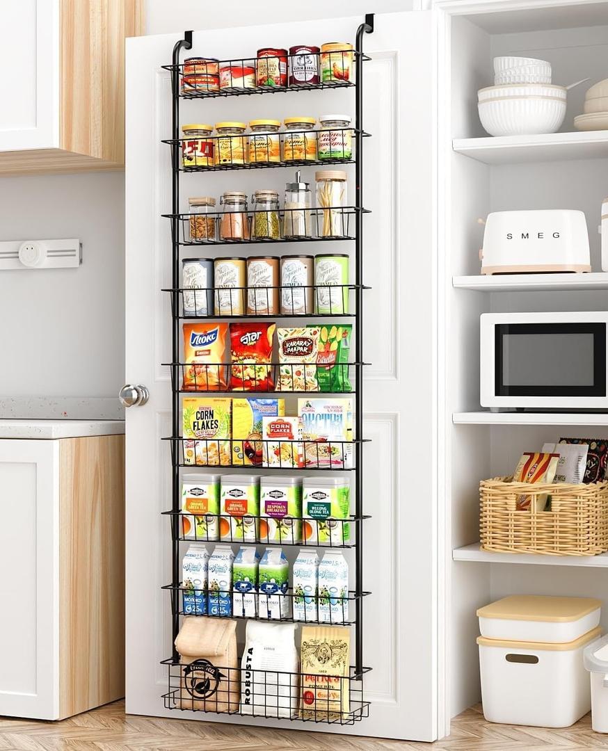 Over The Door Pantry Organizer Spice Rack: 9-Tier Metal Pantry Door Organizer - Pantry Organizers and Storage - over the Door Organizer Back of Door Spice Rack, Black  Over The Door Pantry Organizer Spice Rack: 9-Tier Metal Pantry Door Organizer - Pantry Organizers and Storage - over the Door Organizer Back of Door Spice Rack, Black