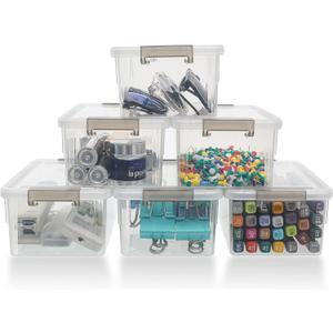 Citylife 1.3 QT 6 Pack Small Storage Bins Plastic Storage Container Stackable Box with Lids for Organizing, Clear White