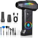 Compressed Air Duster, 200000RPM Electric Air Duster with Light, 4-Gear Adjustable Cordless Dust Blower for Computer, Keyboard, Outdoor, Home and Car (FB09-Black)
