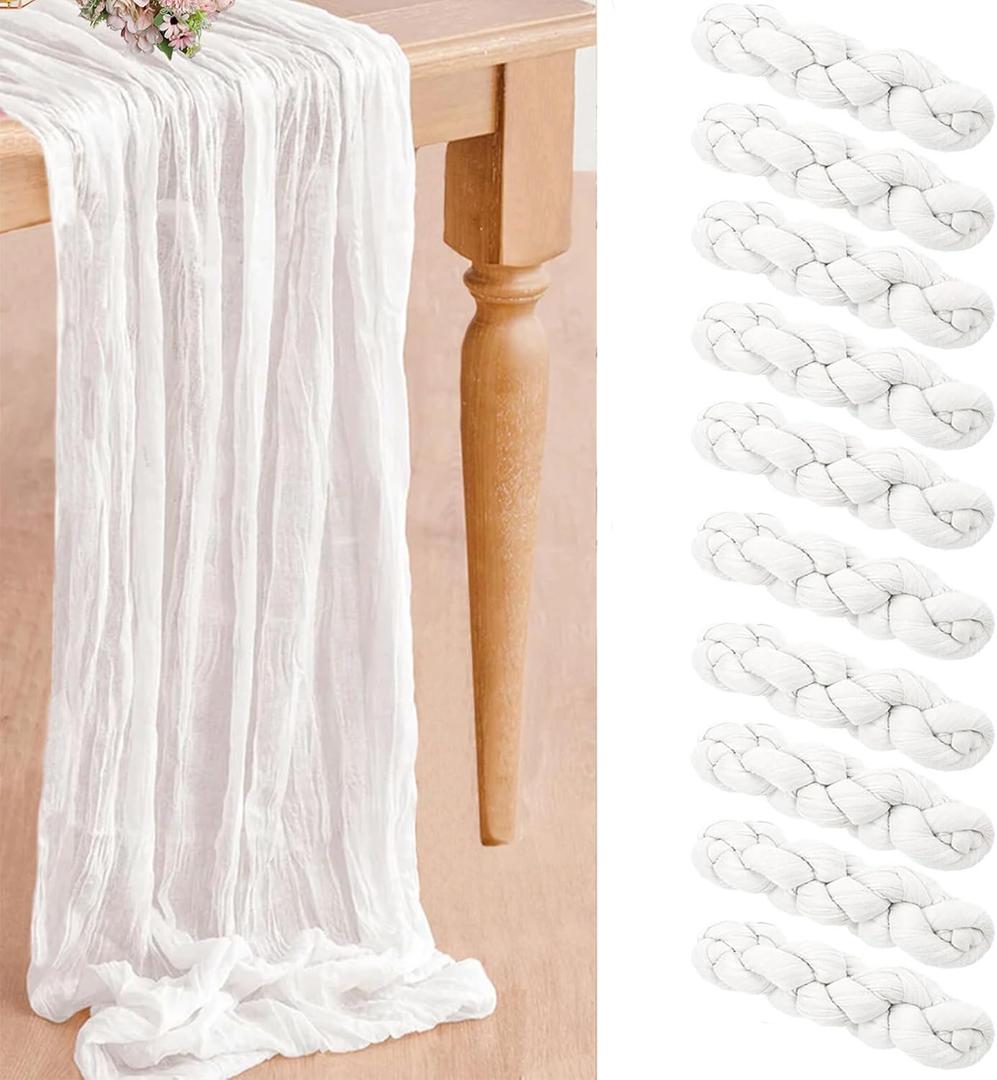 10 Pack White Cheesecloth Table Runner 10ft White Table Runner 20x120 Inch Boho Rustic Gauze Table Runner for Wedding Baby Bridal Shower Birthday Party Thanksgiving Christmas Decor