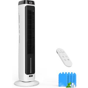JRD 41" Evaporative Air Cooler, Bladeless Tower Fan with 12H Timer, 3 Speed, 5 Mode, Remote Control, 80 Oscillating, 3-IN-1 Portable Swamp Cooler Standing Floor Fan for Bedroom Office Indoor Room (White)