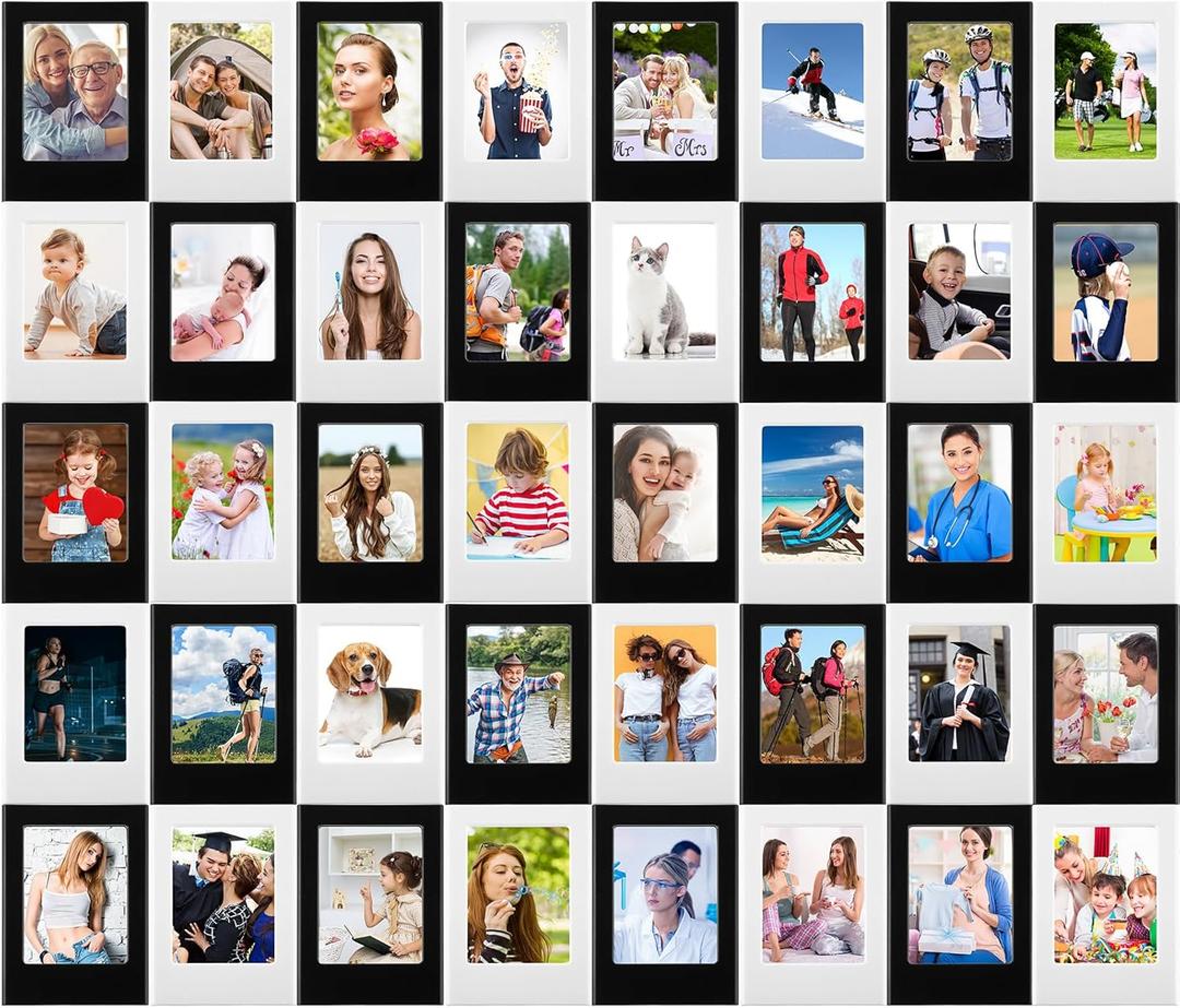 Epakh 40 Packs Magnetic Photo Picture Frame Cute Mini Table Photo Frame Holder 3 Inches Plastic Colorful Photo Display Compatible with Fujifilm Instax for Fridge Refrigerator Office (Black and White)