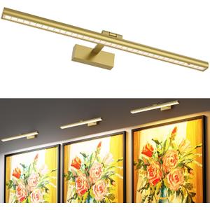 Wireless Picture Lights for Wall, Battery Operated Wall Light for Painting Rechargeable CCT Rotatable Art Gallery Light with Remote Dimmable Timer for Artwork Frame Display Dartboard (Gold, 24inch)