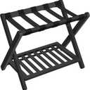 SONGMICS Solid Wood Luggage Rack, No Assembly Required, Foldable Suitcase Stand, Luggage Holder, with Storage Shelf, for Guest Room, Hotel, Bedroom, Ink Black URLR020B02