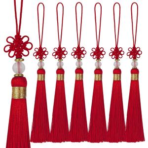 13cm/5 Inch 20pcs Silky Bookmark Tassels with 2-Inch Cord Loop and Knot for Jewelry Making, Souvenir, Bookmarks, DIY Craft Accessory (Red)