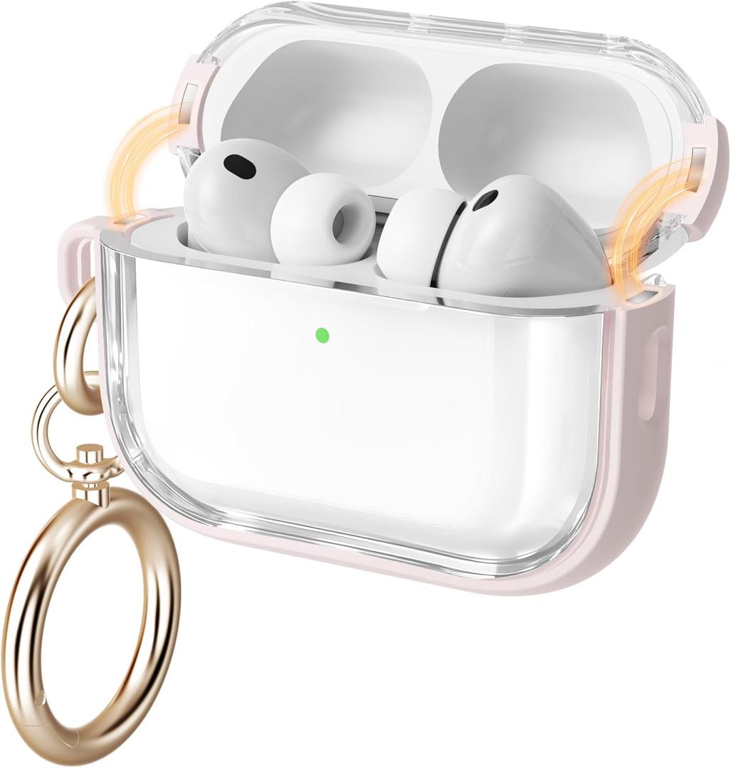 2 x for Airpods Pro 3 Case Clear, Soft TPU Transparent Anti-Yellowing for Apple AirPods Pro 3rd Generation (2025) Case Cover for Men & Women with Keychain, Military-Grade Shockproof, Clear+Pink
