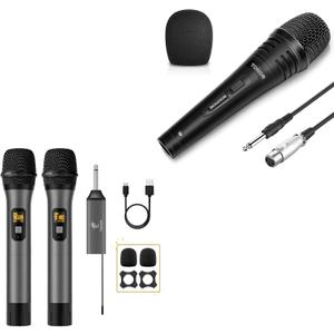 TONOR TW630 Dual Wireless Microphone and Dynamic Karaoke Microphone for Singing with 5M XLR Cable