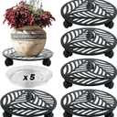 5 Packs Large Metal Plant Caddy with PU Wheels 12" Heavy-Duty Wrought Iron Rolling Plant Stands Indoor Outdoor Wheeled Plant Dolly Planter Mover Rollers Plant, Leaf Style
