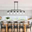 43.3" Kitchen Island Lighting, 6-Light Dining Room Light Fixture,Black Chandelier Farmhouse Linear Pendant Lighting for Kitchen Island Dining Table Living Room, Height Adjustable