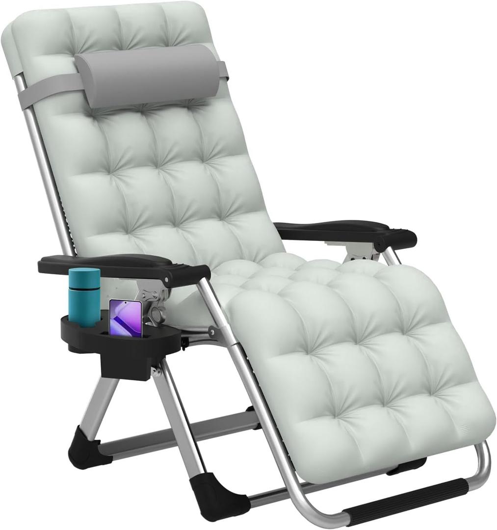ZENPETIO Zero Gravity Lounge Chair, Foldable Outdoor Recliner with Detachable Cushion, Portable Anti Gravity Lounger for Camping, Patio, Poolside, Lawn - Grey