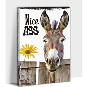 Funny Donkey Sunflower Nice Ass Wall Art, Nice Ass Quote Funny Donkey Canvas Paintings, Farmhouse Sunflower And Donkey Wall Picture, Nice Ass Donkey Animal Quotes for Bathroom Toilet 12x18 inch