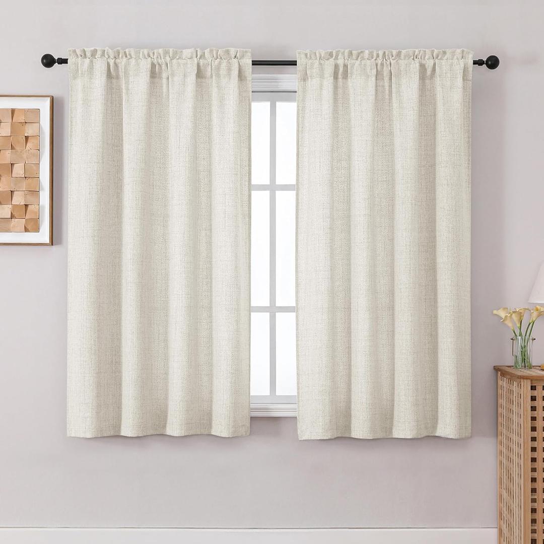 Chyhomenyc Natural Curtains 54 Inch Length for Living Room, Light Filtering Faux Linen Slub Textured Window Curtains, Neutral Soft Airy Privacy Rod Pocket Curtain for Bedroom, 42Wx54L, 2PCS