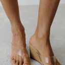VINYL STRAP WEDGE SANDAL, 8, NUDE
