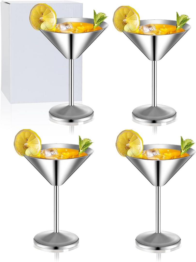 Stainless Steel Martini Glasses, 8 Oz Metal Espresso Martini Glasses Drinking for Christmas Dinner, Cocktail Party, Wedding, Set of 4