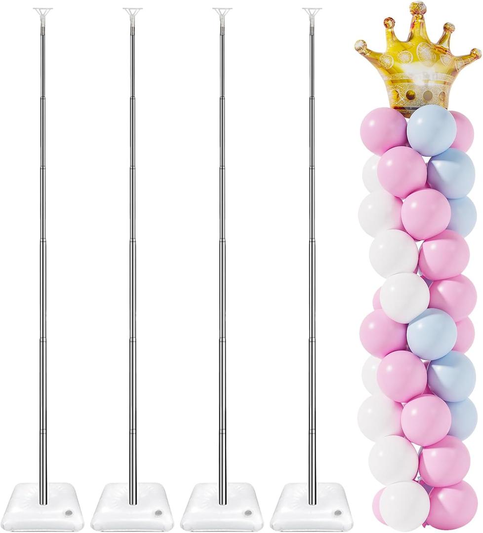 RUBFAC Balloon Stand for Floor Set of 4, 6.6ft Adjustable Height Balloon Column Kit for Floor with Metal Telescopic Pillar for Baby Shower Birthday Party Graduation Wedding Decoration