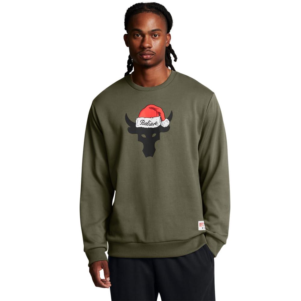 Under Armour Men's Project Rock Red One Believe Crew Neck SweatshirtDISC, (390) Marine OD Green, Medium
