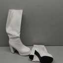 DREAM PAIRS Women's Platform Heeled Knee High Boots, Long Chunky Tall Gogo Boots for Fall (7.5, White-pat)