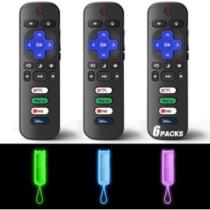 (Pack of 3) Replacement Remote Only for Roku TV with Soft Protective Cover (Glow in The Dark), Compatible for TCL Roku/Hisense Roku/Onn Roku/Sharp Roku/Element Roku/Philips Roku Smart TV