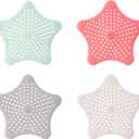 Shower Drain Hair Catcher 4 Pcs - Flexible Bathroom & Shower Drain Cover - Star Shaped Drain Cover Kitchen Sink - Silicone Sink Strainer, Multipurpose, Multicolor 