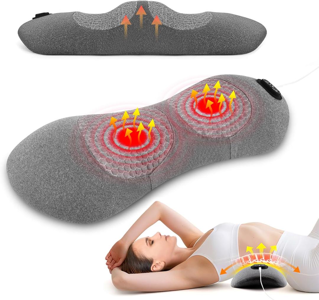 3-in-1 Electric Lumbar Support Pillow with Heat & Massage, Ergonomic Memory Foam Lower Back Massager for Pain Relief Deep Tissue, Smart Air Lift Technology, Ideal for Car/Bed/Sleeping/Office Chair