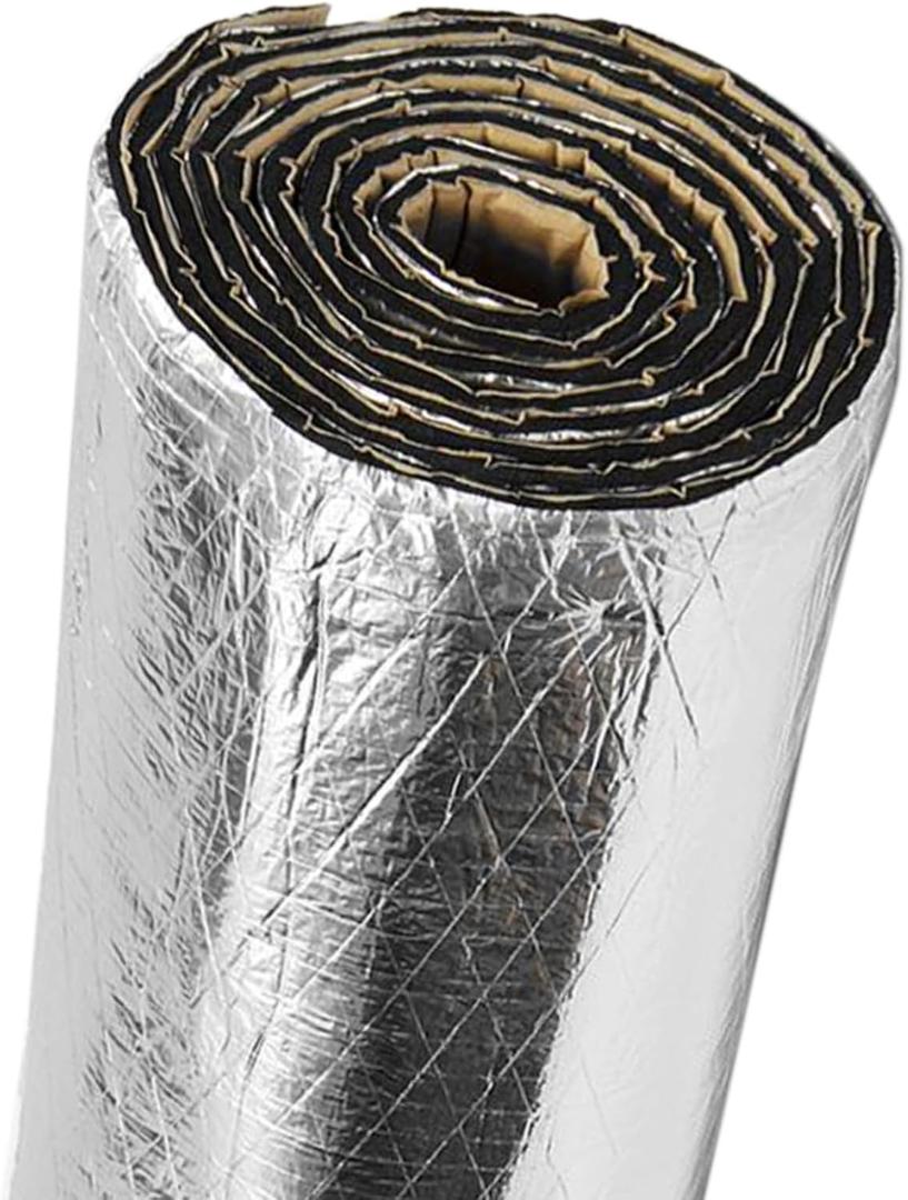200mil 36.16 Sqft Car Sound Deadener Deadening Mat Automotive Heat Shield Insulation Mat Aluminum Foil Finsh PE Foam Dampening Material with Self Adhesive for Car Hood Trim Roof Door and Trunk