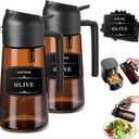 2-in-1 Glass Oil Dispenser & Sprayer - 16oz/470ml Leakproof Bottle for Cooking, Air Fryer, BBQ, Baking, Salad (Light-Blockage Black 2PC)