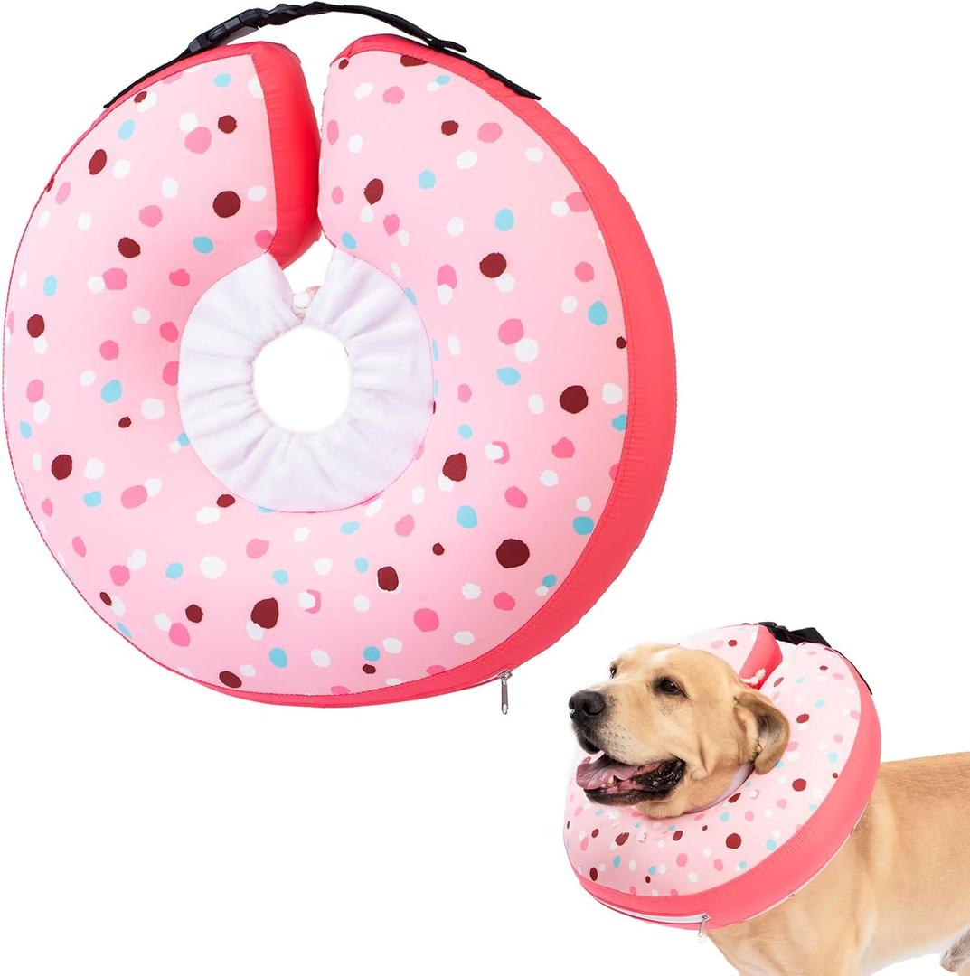 Dog Cone Collar Inflatable Donut for Large Medium Small Dogs, Soft Waterproof Dog Cone Alternative After Surgery Prevents Licking Wounds Easy Clean (Pink, L (Neck 13.5"-18"))