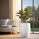 Kante 21.7" H Snow White Concrete Tall Planter, Large Outdoor Indoor Decorative Pot with Drainage Hole and Rubber Plug, Modern Round Style for Home and Garden