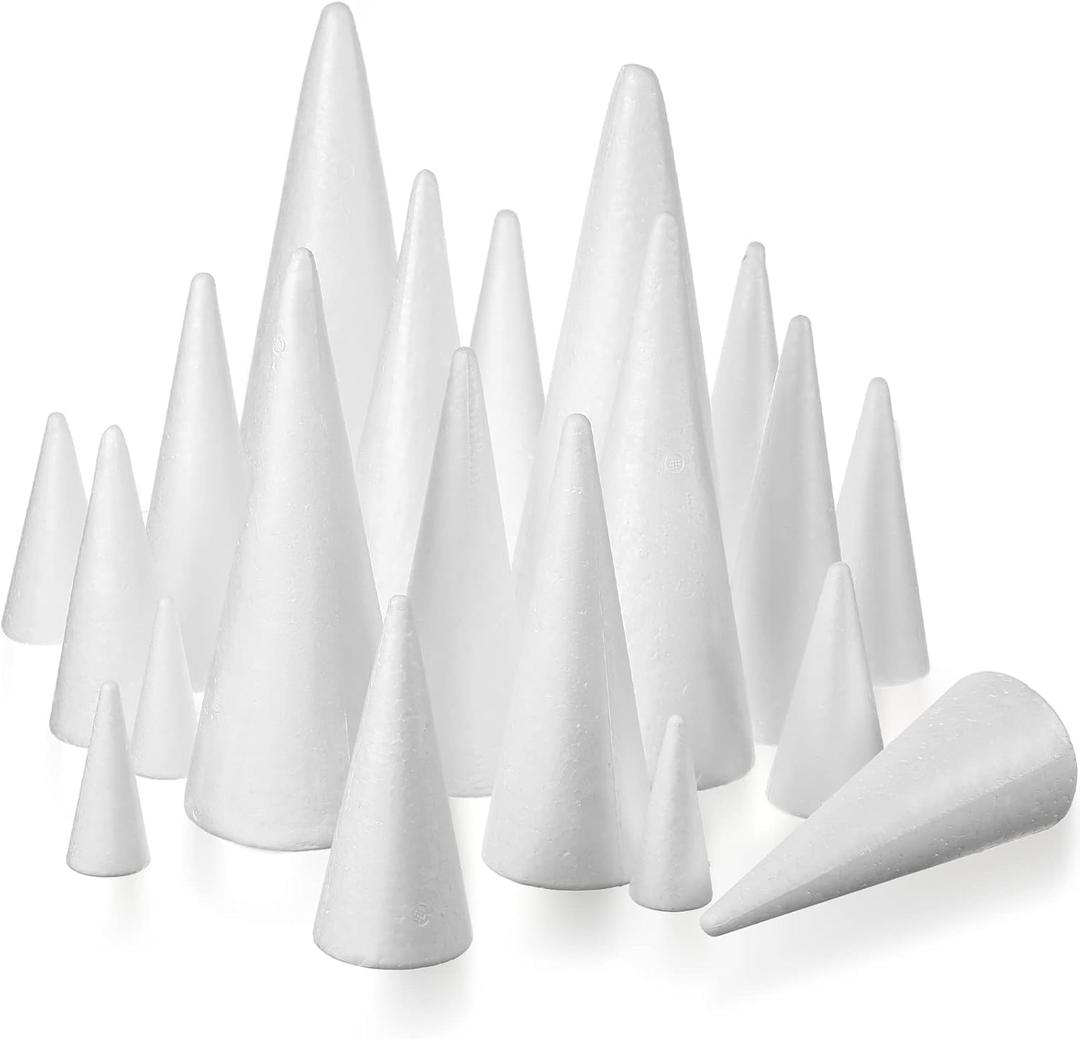 Leelosp 40 Pcs Foam Cones for Crafts, White 6 Size Polystyrene Foam Tree Cones for Valentine's Day DIY Projects Holiday Decorations