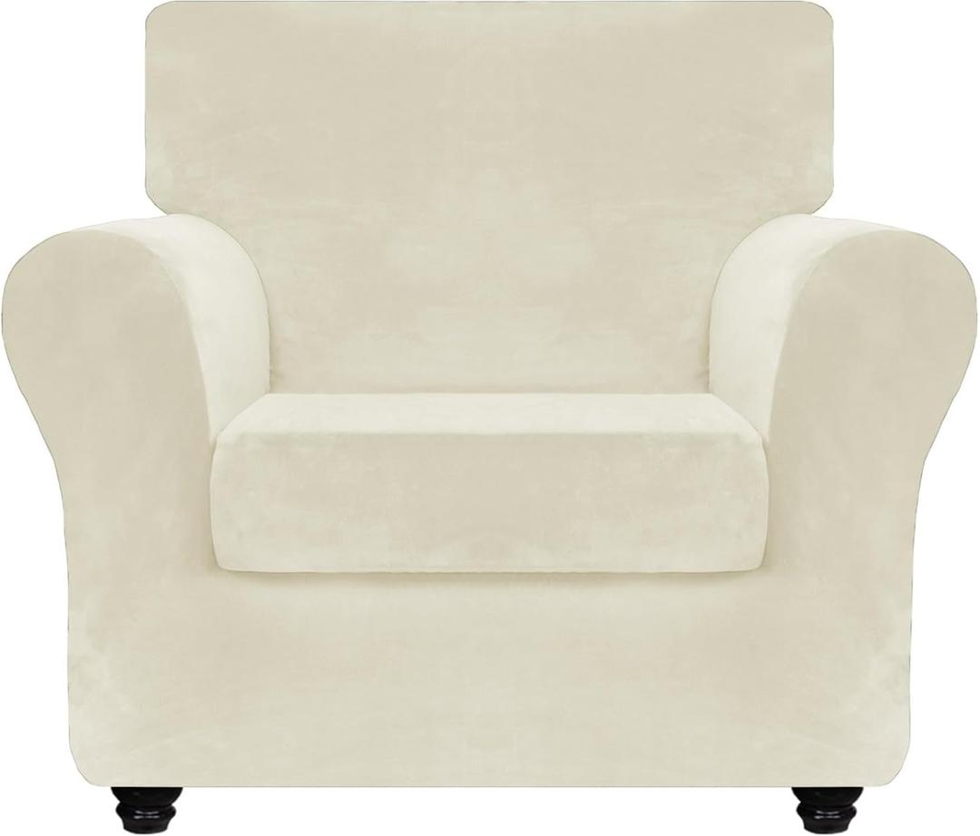 ZNSAYOTX Luxury Velvet Chair Slipcovers with Arm 2 Piece Stretch Chair Covers for Living Room Thick Soft Armchair Slipcover Anti Slip Pet Friendly Furniture Protector (Beige),30"-47"(1 Cushion) ZNSAYOTX Luxury Velvet Chair Slipcovers with Arm 2 Piece Stretch Chair Covers for Living Room Thick Soft Armchair Slipcover Anti Slip Pet Friendly Furniture Protector (Beige),30"-47"(1 Cushion)