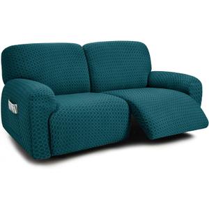 ULTICOR Extra Wide 75" - 100", Reclining 2 Seater Sofa, Extra Wide Reclining Love Seat Slipcover, 6-Piece Jacquared Fabric, Reclining Sofa Covers, Thick, Soft, Washable (Style 2) (Deep Teal)