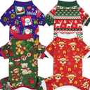 Xpudac 4 Pack Dog Christmas Pajamas Reindeer Puppy Clothes Cute Santa Claus Dog Pajamas Costumes Outfit Red Green Small (Small(Chest-14" Back-10" Neck-9.5"))