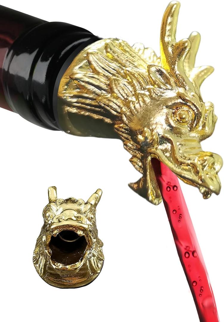Dragon Head Wine Aerator Pour Spout, Decanter Olive Oil Liquor Bottle Pourers, Gold Plated Alcohol Spirits Whiskey Creative Gifts for Ball Party Bar