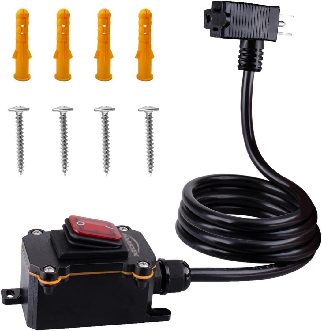 Inline Cord Switch with 10FT Cable Piggyback Plug(3-Pronged), IP67 Waterproof Extension Cord with On/Off Switch, AC/DC 20A-125V,16A-250V Inline Power Switch with Red LED Rocker Button