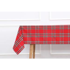 PurpleEssences Tartan Plaid Tablecloth - Water Resistant Wipeable Washable Checkered 60 x 120 Inch Table Cloth for Outdoor Picnic Dining - Christmas Holiday Winter - Red and Green