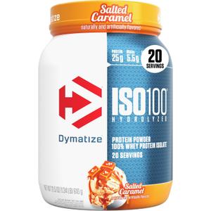 Dymatize ISO100 Whey Protein Powder Isolate, Salted Caramel, 25g of Protein, 5.5g BCAAs, Less Than 120 Cal., Gluten Free, 1g Fat, 1g Sugar, 2g Carb (20 Servings) (1.34 Pound (Pack of 1)), BBD 12/27