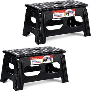 ACSTEP Foldable Step Stool for Kids and Adults,15-Inch Extra Wide 9-Inch Height (2 Pack) More Safe and Comfortable Holds Up to 300 lbs Folding Step Stool for Bathroom, Garden, KitchenBlack