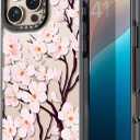 Compatible for iPhone 16 Pro Case Cute - Durable Shockproof 6.6 ft Drop Impact Phone Case - Black Funny Cherry Blossom Design for iPhone 16 Pro 6.3"