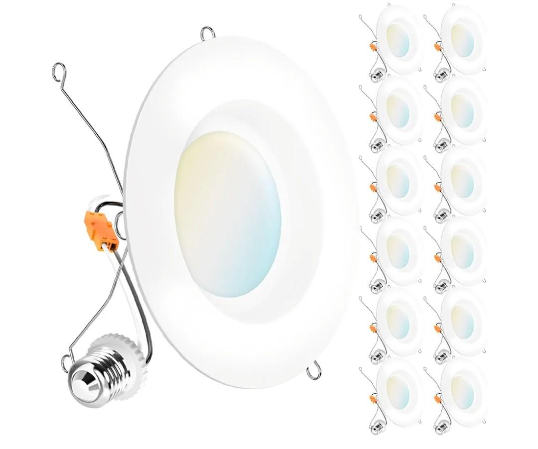 Sunco 12 Pack 6 Inch LED Recessed Lights, Retrofit Can Lights, Smooth Trim, 965 LM, 13W (75W Equivalent), Selectable CCT 2700K/3000K/3500K/4000K/5000K, Dimmable, Damp Rated UL